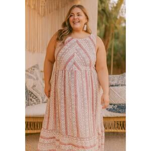 True Craft Prairie City Boho Western Ruffle Hem Maxi Dress in Ivory Size 3X NWT